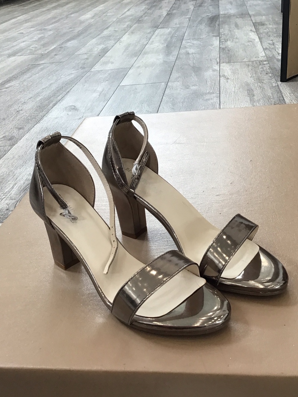 Benjamin Walk Metallic Taupe Block Heel Sandals